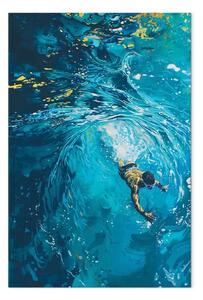 Quadro su tela Mondo profondo - un uomo immerso in una dinamica scena acquatica