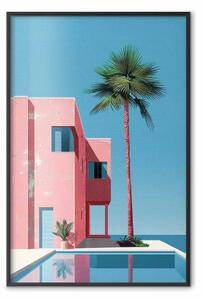 Poster: Villa rosa - architettura moderna con palma e piscina