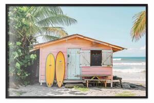 Poster: Il cottage del surfista - baracca tavole pastello in riva oceano