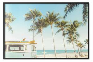 Poster: Camper da surf - furgone con tavole su una spiaggia tropicale
