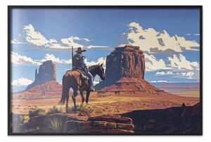 Poster: Cowboy nel canyon - cavaliere solitario tra formazioni rocciose monumentali