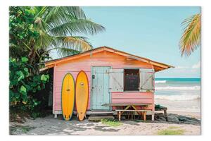 Quadro moderno Capanna da surf - casa di tavole colorate su una spiaggia tropicale