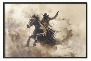 Poster: Cavaliere selvaggio - cowboy a cavallo in scena epica d’azione