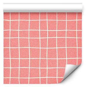 Tappezzerie Griglia bianca - linee irregolari su sfondo rosa