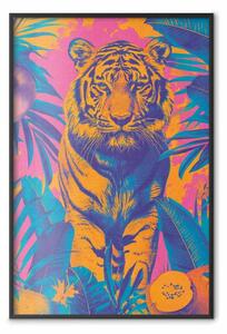 Poster: Look esotico - tigre intensi colori su sfondo tropicale