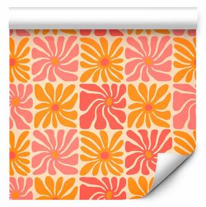 Tappezzerie Fiori estivi - motivo arancione e rosa su sfondo chiaro