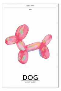 Quadro contemporaneo Balloon dog - animale multicolore su sfondo chiaro scritte retrò