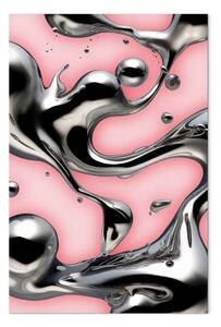 Quadro moderno Metallo liquido - forme astratte d'argento su sfondo rosa