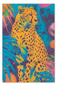 Quadro su tela Ghepardo pop-art - gatto vivace circondato piante tropicali