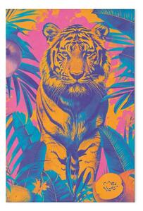 Quadro moderno Tigre tropicale - animale selvatico tra piante e frutti esotici