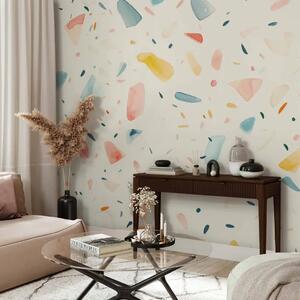 Carta da parati Terrazzo acquerellato - frammenti colorati su sfondo chiaro