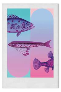 Quadro su tela Mare fantasia - pesci viola e rosa con gradienti