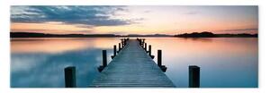Quadro Lago al tramonto - un molo di legno che conduce ad acque calme