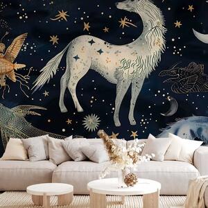 Carta da parati moderna Animali cosmici - creature tra le stelle su sfondo notturno