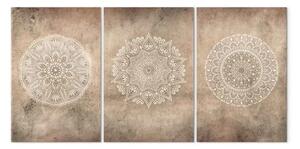 Quadro Mandala - delicati motivi su sfondo beige di tre pannelli