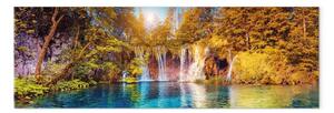 Quadro contemporaneo Oasi nella foresta - cascate tranquille e vegetazione in una natura vibrante