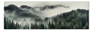Quadro contemporaneo Taiga misteriosa - Foresta di conifere avvolta nella nebbia mattutina
