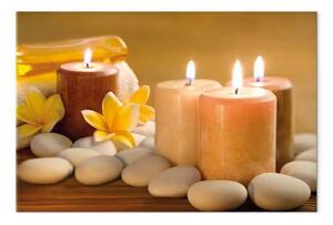 Quadro su tela Umore rilassante - Candele Accese, Pietre e Fiori in Spa