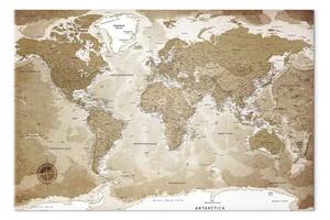 Quadro su tela Mappa del Vecchio Mondo - Mappa stilizzata seppia con dettagli continentali
