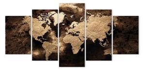 Quadro Ai confini del mondo - mappa dei continenti su sfondo scuro (5 pezzi) panoramico