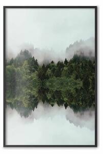 Poster: Nebbiosa taiga - un'ambientazione misteriosa con alberi nella nebbia
