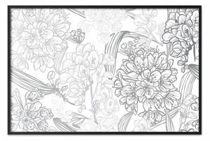 Poster: Disegno di fiori - elegante composizione di boccioli e steli