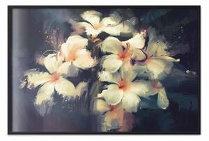 Poster: Gigli notturni - acquerello scuro con fiori bianchi al centro