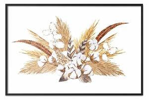 Poster: Bouquet boho - composizione artistica di piume ed erbe con cotone