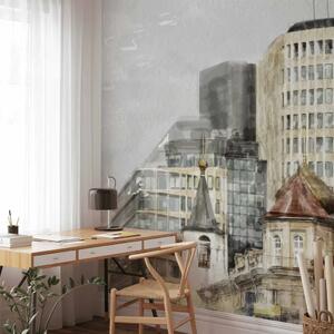 Carta da parati Città del passato e del futuro - acquerello di edifici storici
