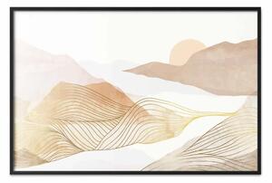 Poster: Linoleografie ondulate - linee delicate in paesaggio astratto