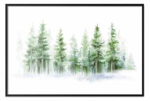 Poster: Foresta nebbiosa - pittoresca veduta di alberi avvolti nella nebbia