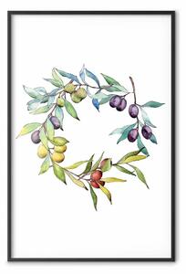 Poster: Ghirlanda di olive - cerchio dipinto con frutti verdi e neri