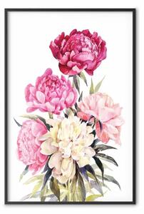 Poster: Bouquet di peonie - fiori acquerellati nei toni del rosa e del rosso