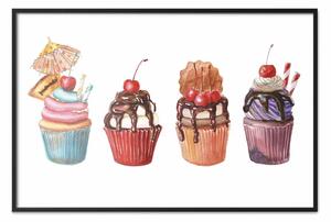 Poster: Dolci rarità - cupcake artistici con ciliegie e panna montata