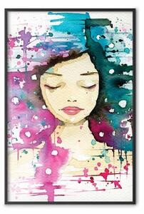 Poster: Riflessi d'arcobaleno - ritratto femminile con colori astratti
