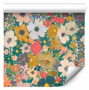 Tappezzerie Composizione colorata - fiori e foglie multicolori in stile artistico