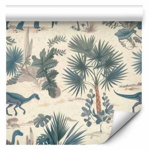 Tappezzerie Giura tropicale - dinosauri colorati tra piante esotiche