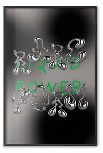 Poster: Liquid forms - forme metalliche su sfondo scuro con scritte verdi