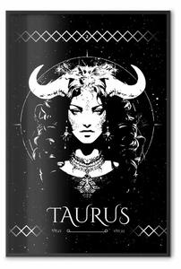 Poster: Zodiaco Toro - donna con corna e gioielli in bianco e nero