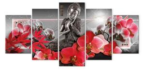 Quadro moderno Buddha e fiori (5 pezzi) Largo