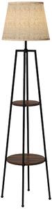 HOMCOM Lampada da Terra a 2 Ripiani in Metallo e MDF con Paralume in Tessuto, Ø42x166 cm, Nero e Marrone