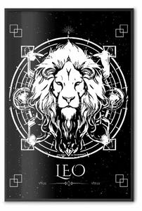 Poster: Zodiaco Leone - grafica in bianco e nero del re degli animali