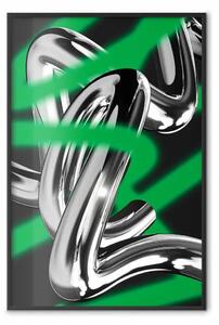 Poster: Chrome twists - forme metalliche futuristiche con verde