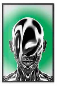 Poster: Chrome head - ritratto astratto in metallo di un volto futuristico