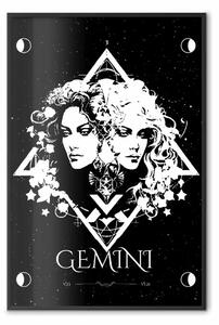 Poster: Zodiaco Gemelli - grafica in bianco e nero di due donne in geometria