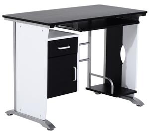 HOMCOM Scrivania per Computer con Ripiano, Cassetto e Armadietto, in MDF e Ferro, 100x52x75 cm, Bianca e Nera