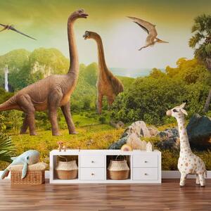 Carta da parati moderna Il Giurassico in un modo nuovo - paesaggio con dinosauri