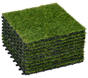 Outsunny Piastrelle da Giardino con Erba Sintetica 30x30cm 10 Pezzi, Prato Artificiale Densità 6500, Verde