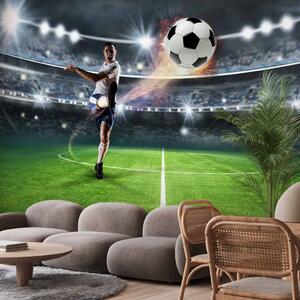 Carta da parati moderna Passione sportiva - giocatore che calcia un pallone in stadio