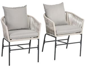 Outsunny Set 2 Sedie da Giardino in Stile Boho con Rivestimento in Corda e Cuscini Imbottiti, Grigio|Aosom